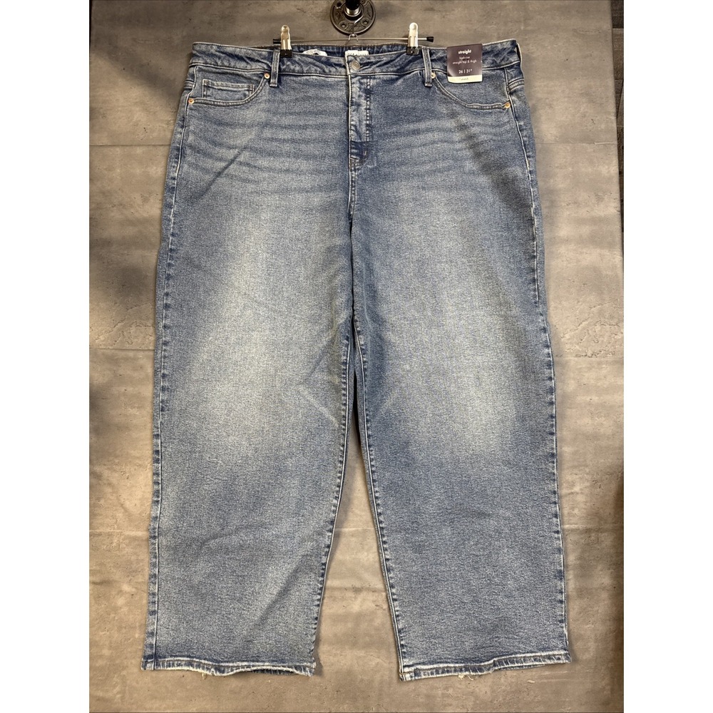 NWT Ava & Viv light blue, mid-to-high-rise straight-leg denim jeans S 26/31